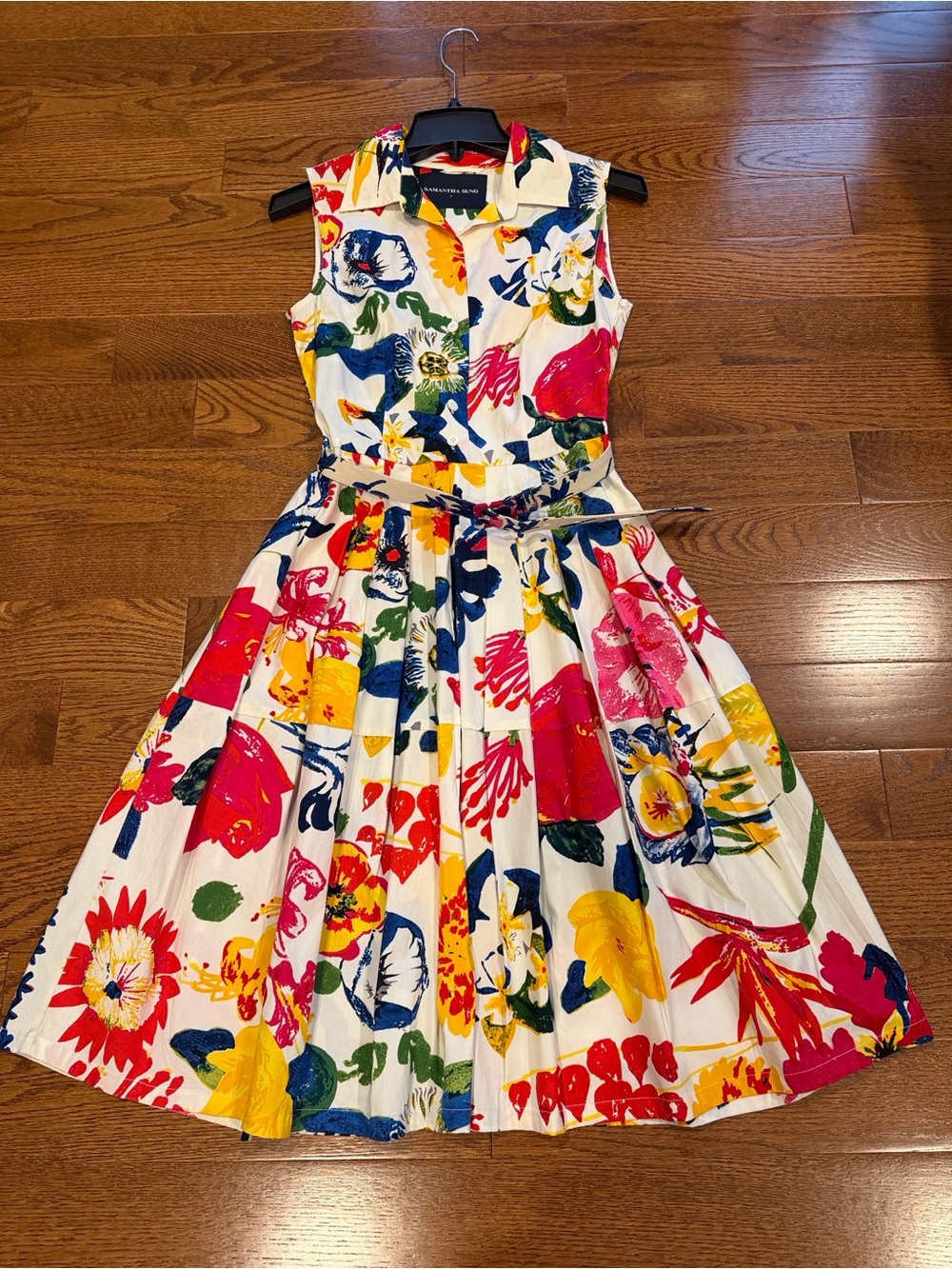 Samantha Sung Multi Floral Sleeveless Belted Dress